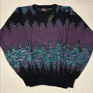 Vtg Alan Stuart Men's Purple and Black Sweater Pullover Coogi Size L NWT